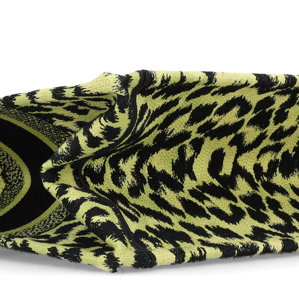 Canvas Mizza Embroidered Medium Leopard Book Tote Lime Pop