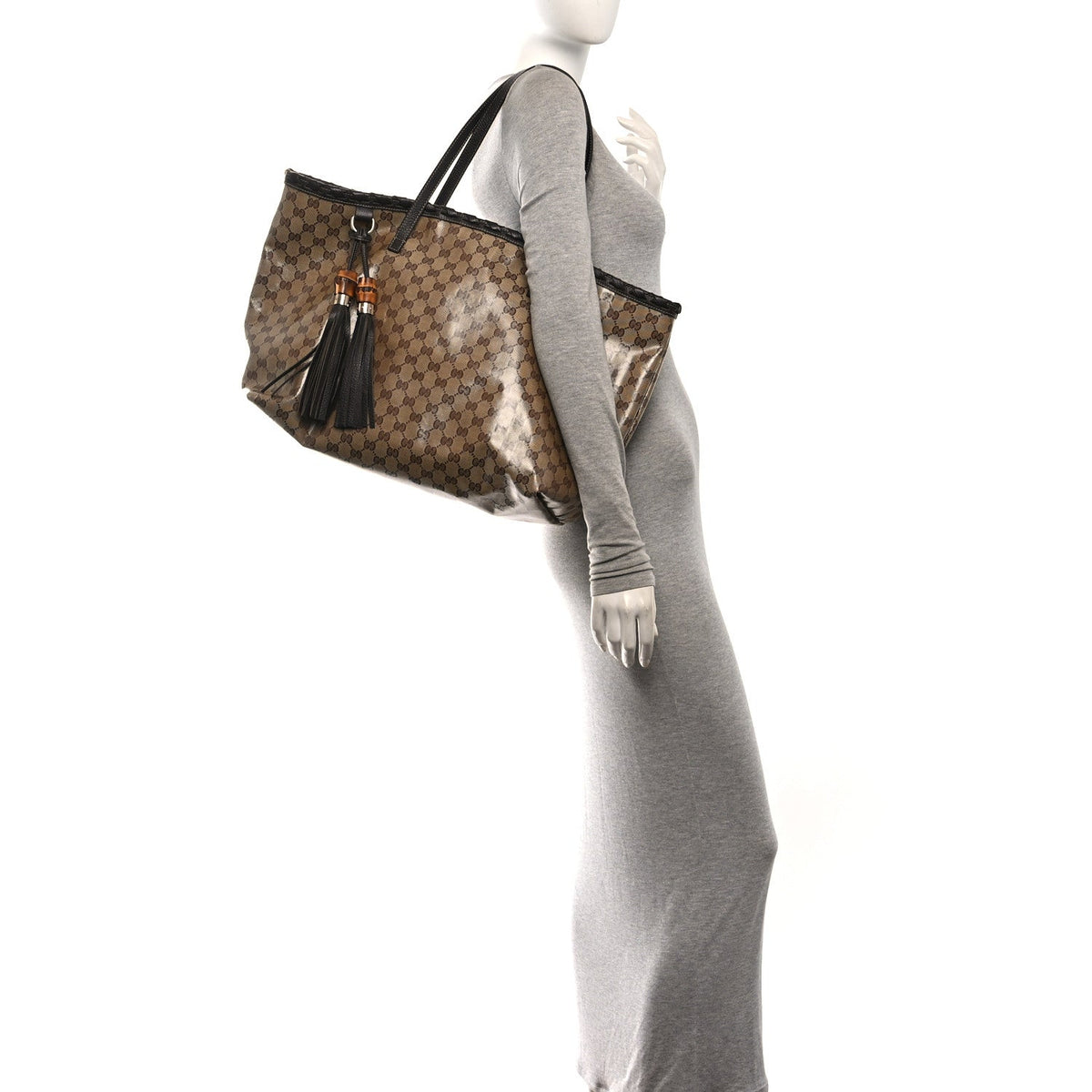 Crystal Monogram Medium Peggy Bamboo Tassel Braided Tote