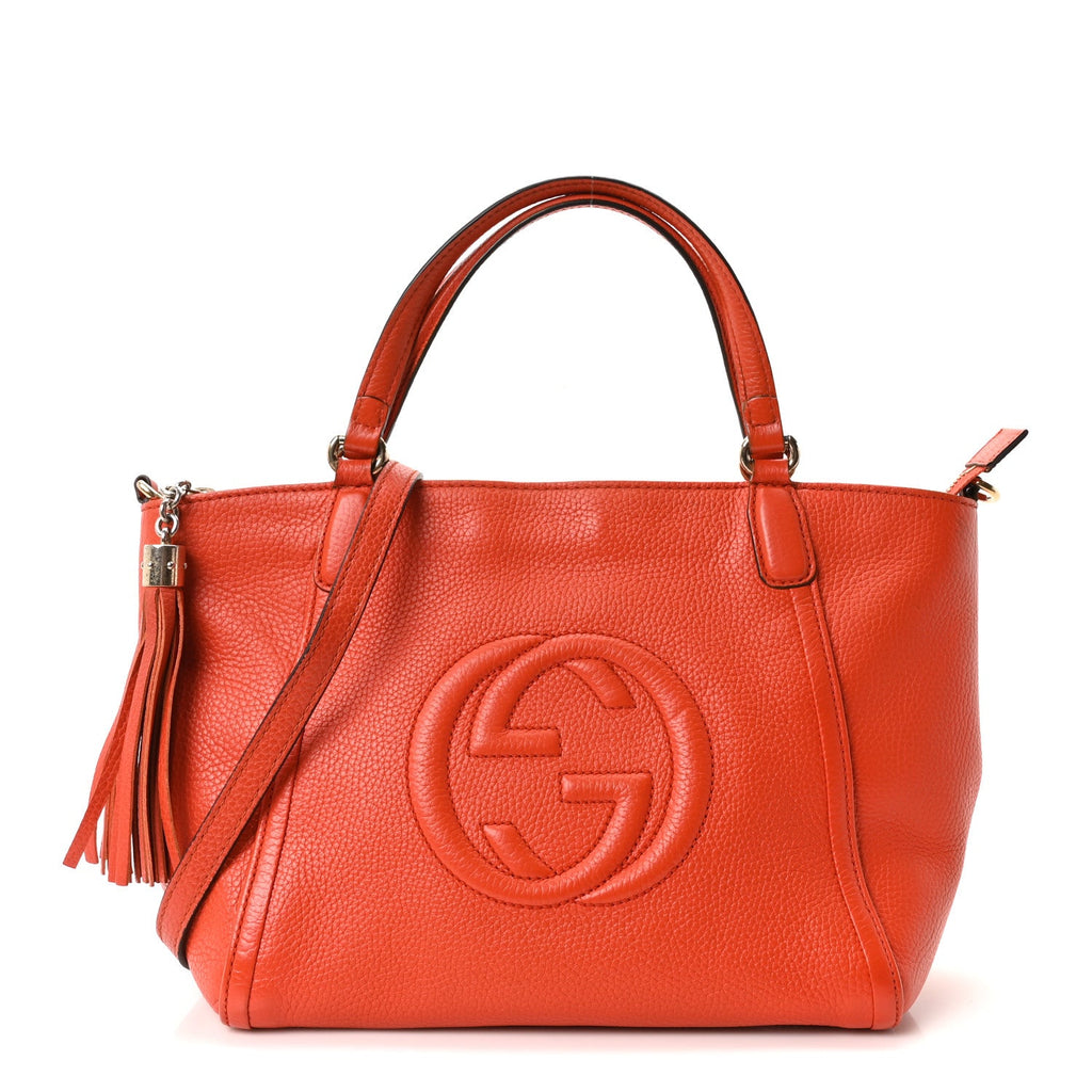 Pebbled Calfskin Small Soho Top Handle Bag Sun Orange