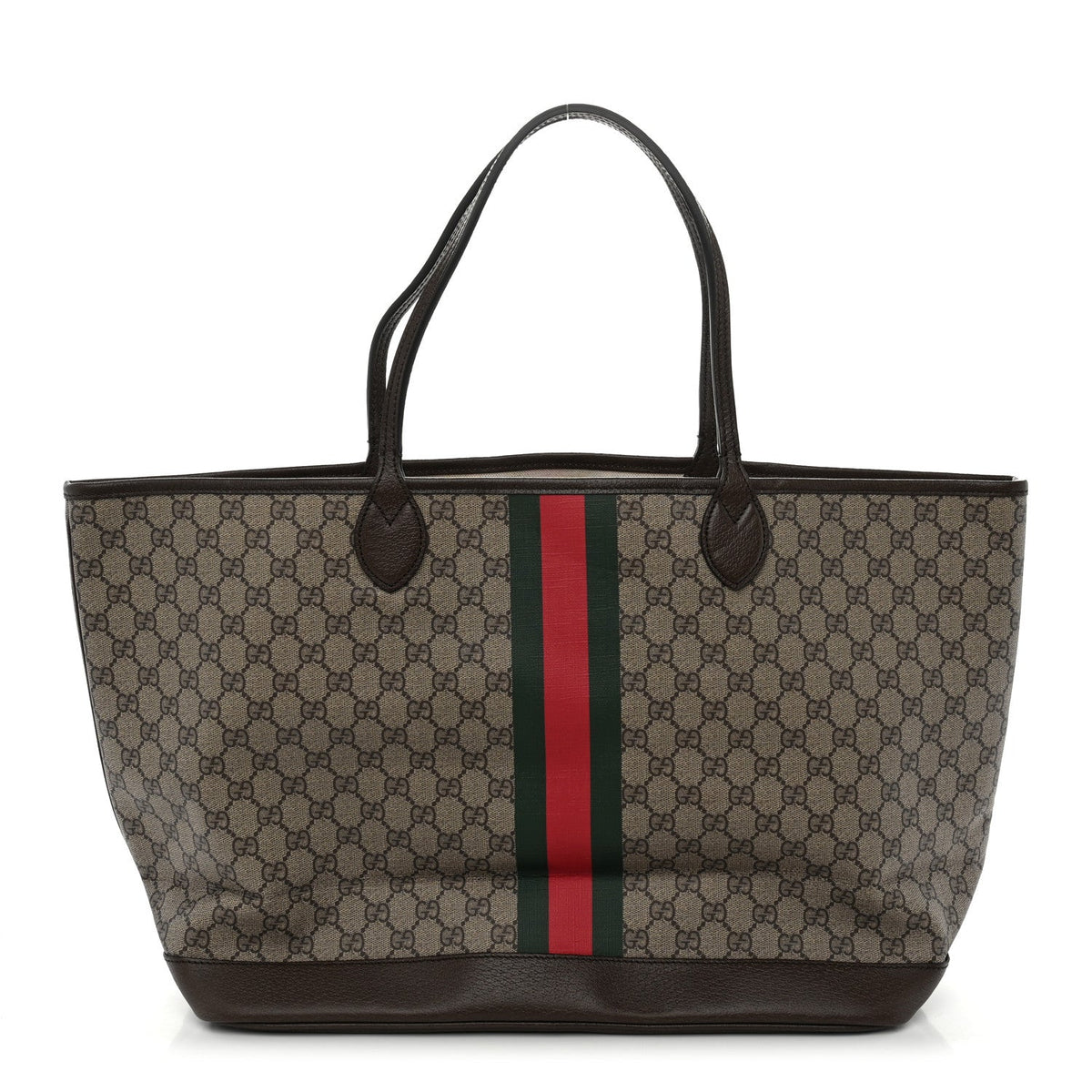 GG Supreme Monogram Textured Dollar Calfskin Web Large Ophidia Tote Beige Ebony New Acero