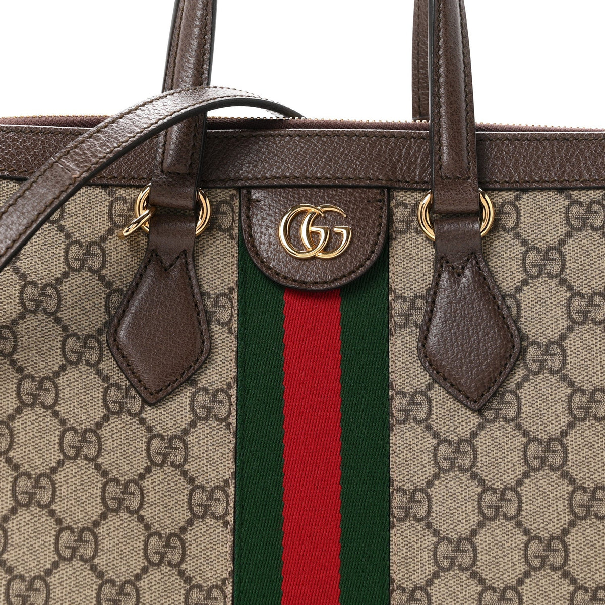 GG Supreme Monogram Web Medium Ophidia Tote Bag Brown