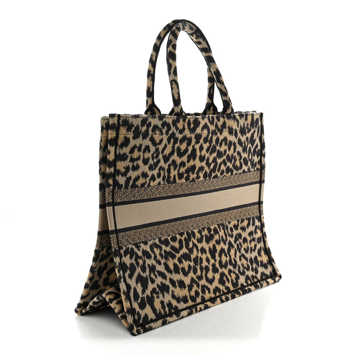 Canvas Mizza Embroidered Large Leopard Book Tote Beige