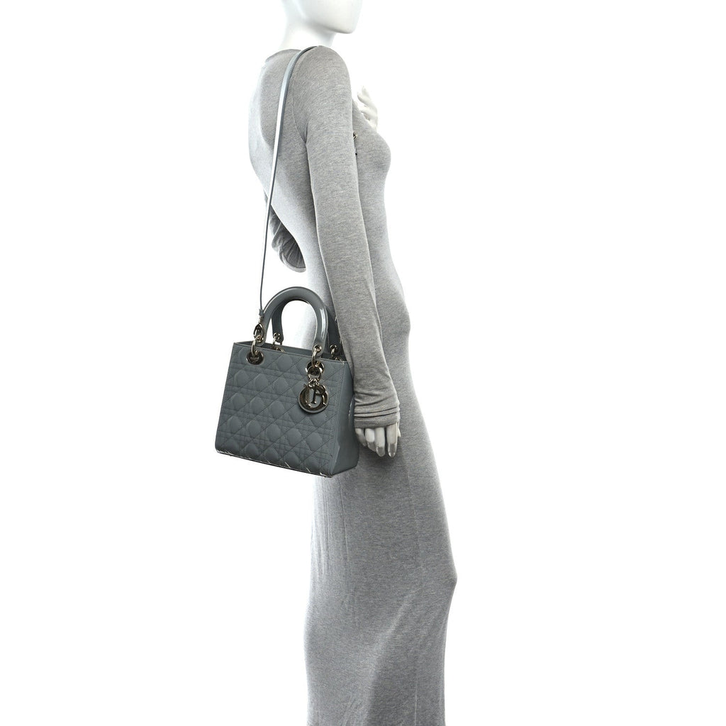Patent Cannage Medium Lady Dior Grey