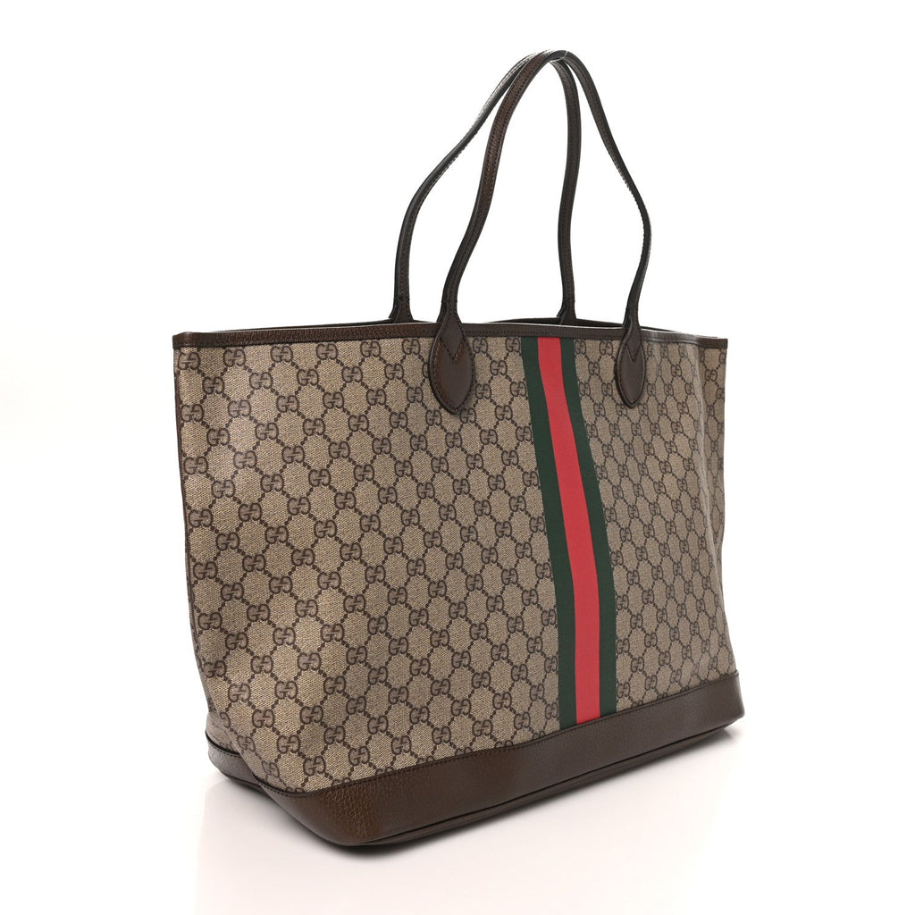 GG Supreme Monogram Textured Dollar Calfskin Web Large Ophidia Tote Beige Ebony New Acero
