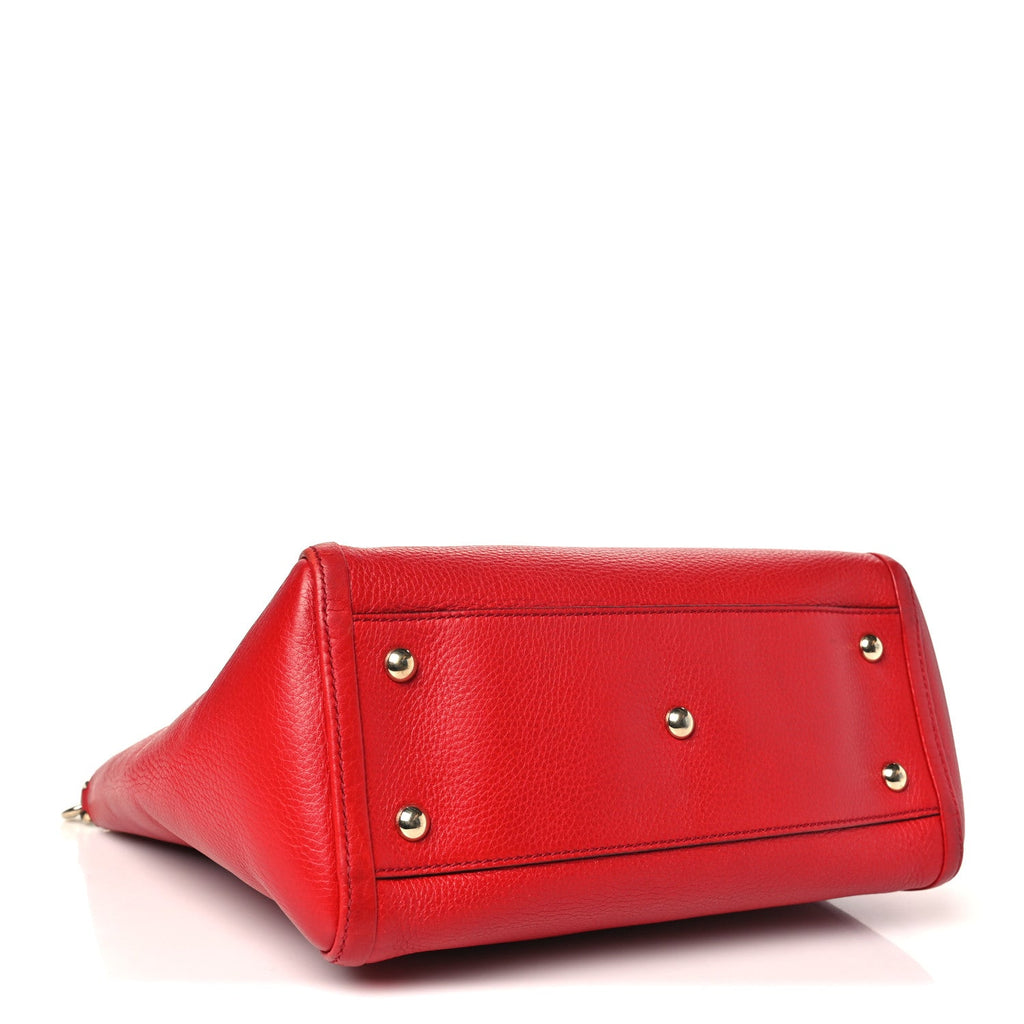 Pebbled Calfskin Small Soho Top Handle Bag Red