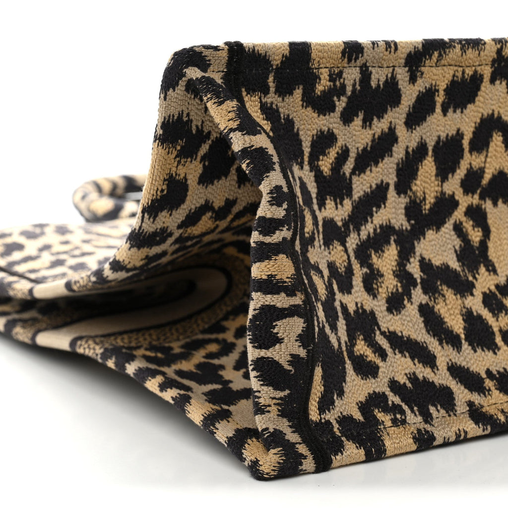 Canvas Mizza Embroidered Large Leopard Book Tote Beige