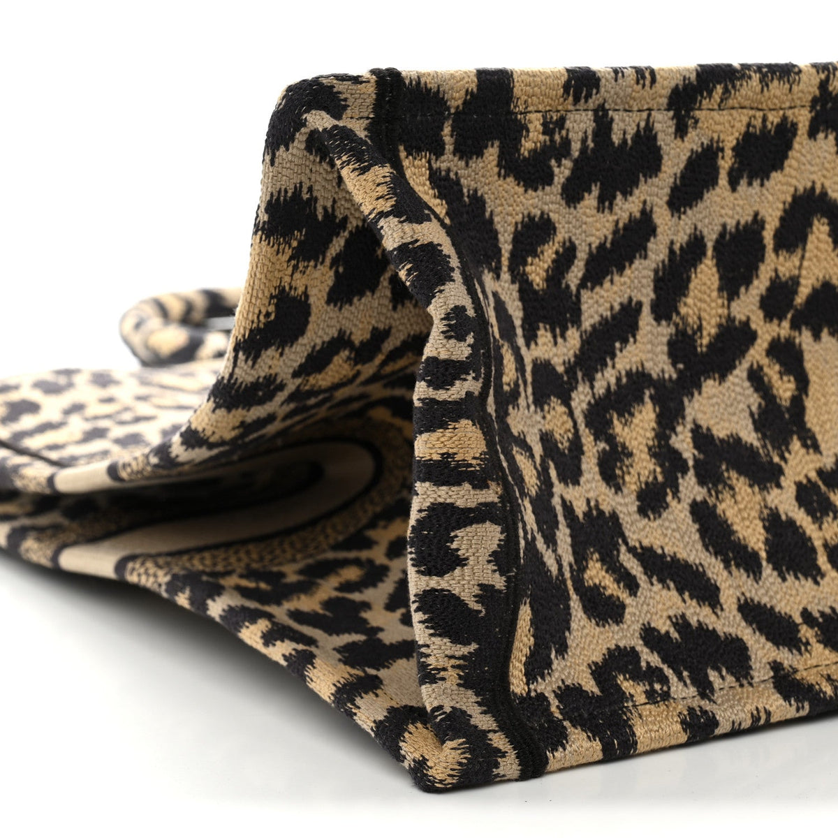Canvas Mizza Embroidered Large Leopard Book Tote Beige