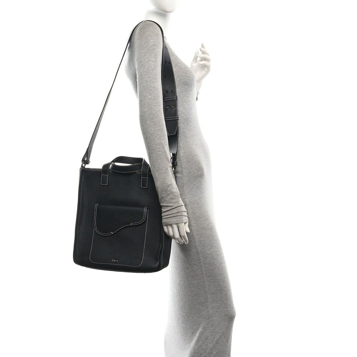 Grained Calfskin Saddle Tote Black