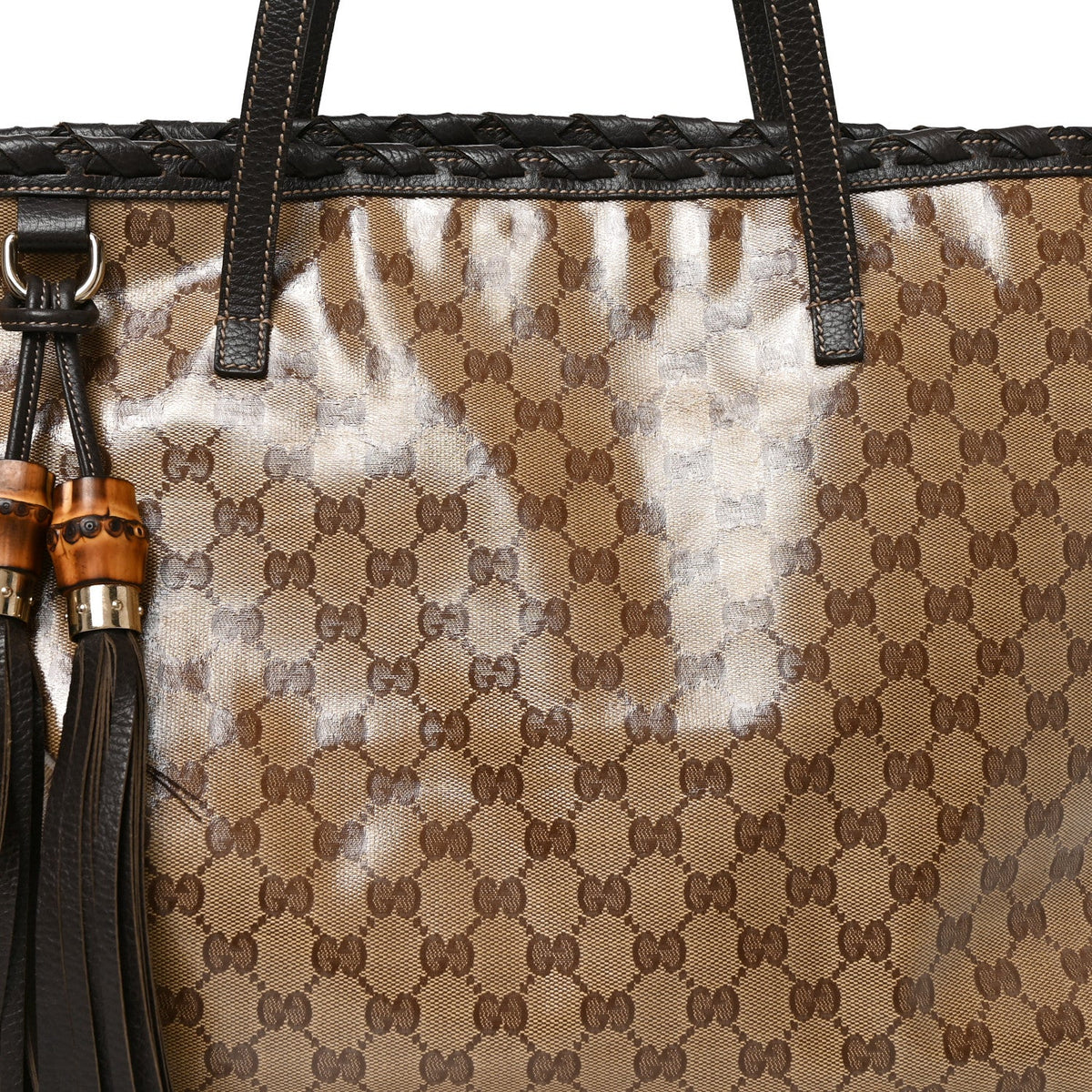 Crystal Monogram Medium Peggy Bamboo Tassel Braided Tote