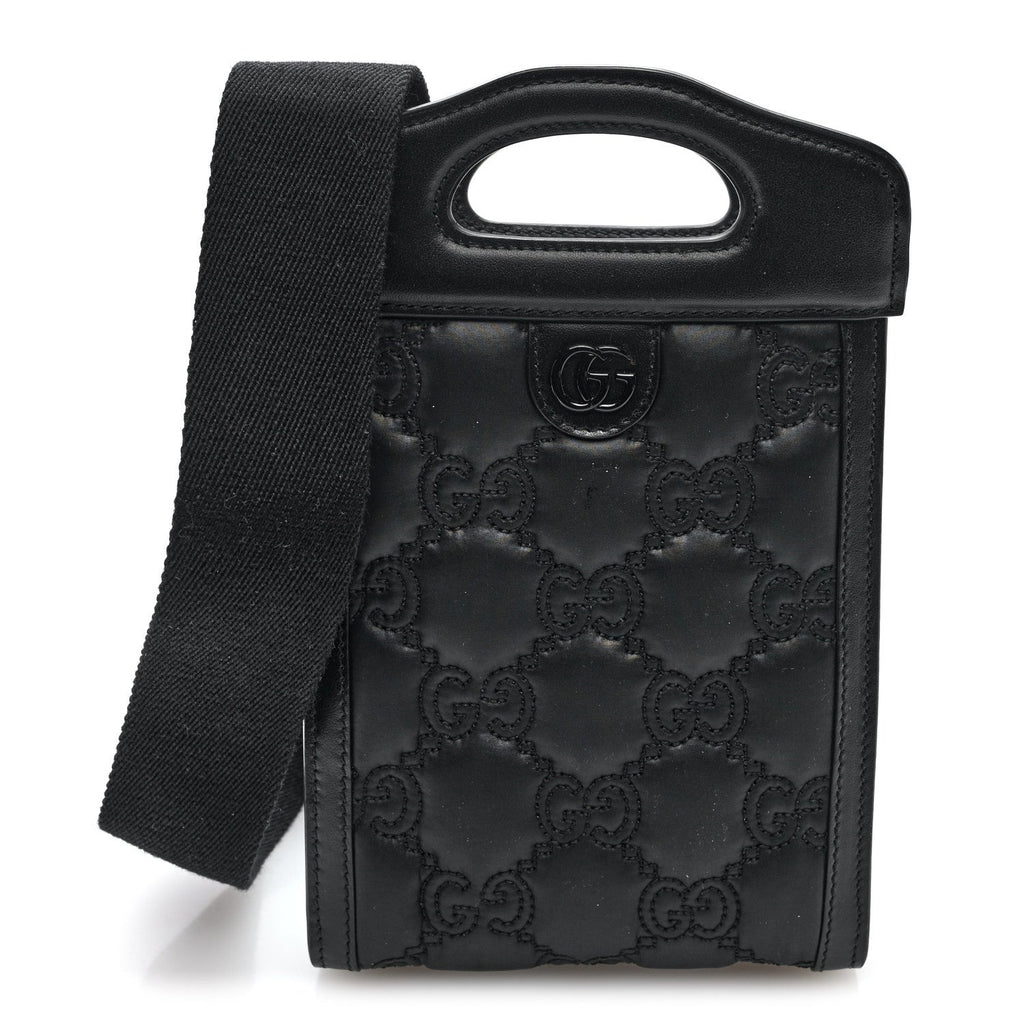 Nylon Calfskin Enamel GG Matelasse Mini Top Slip Handle Crossbody Bag Black