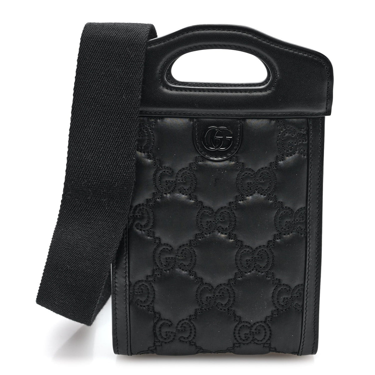 Nylon Calfskin Enamel GG Matelasse Mini Top Slip Handle Crossbody Bag Black