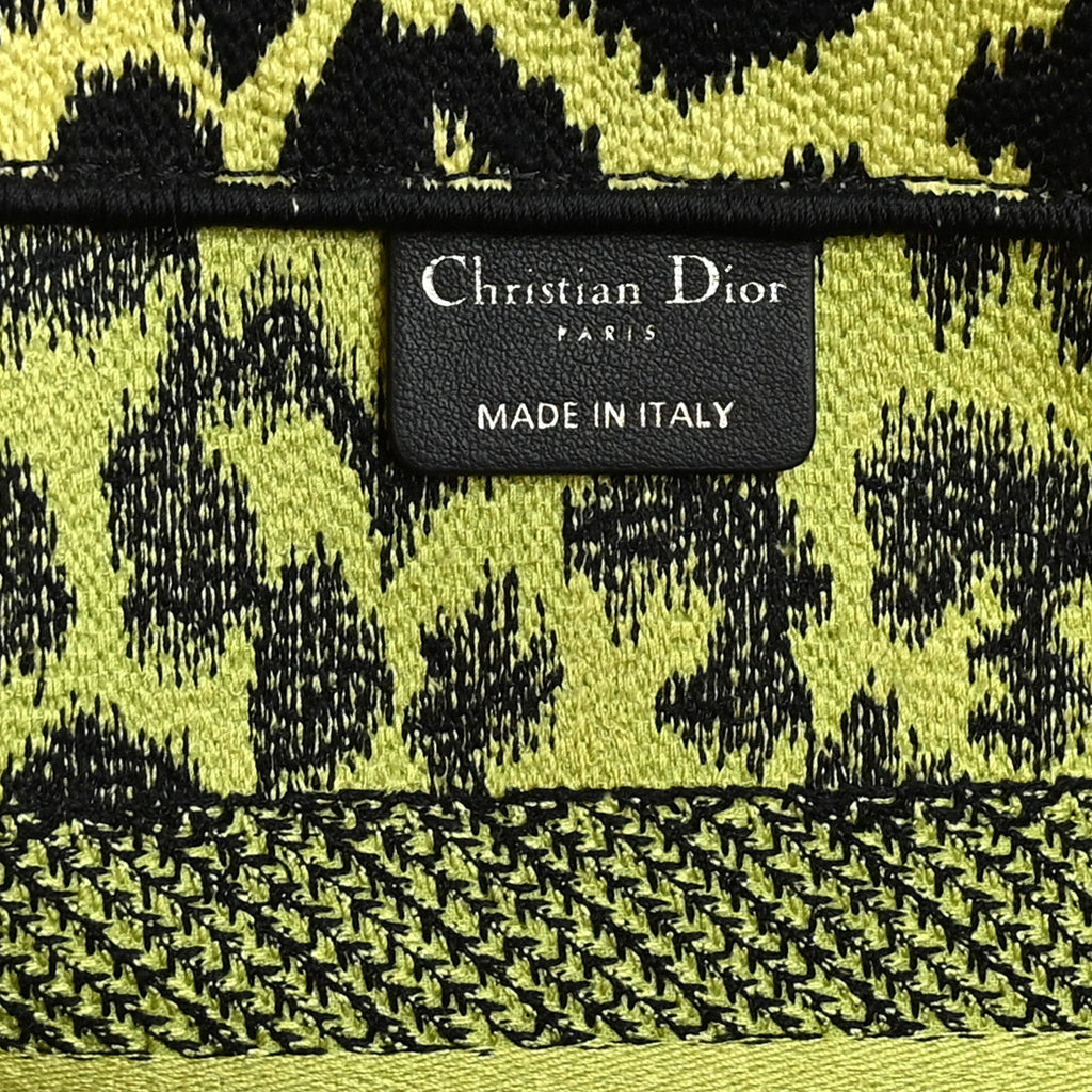 Canvas Mizza Embroidered Medium Leopard Book Tote Lime Pop