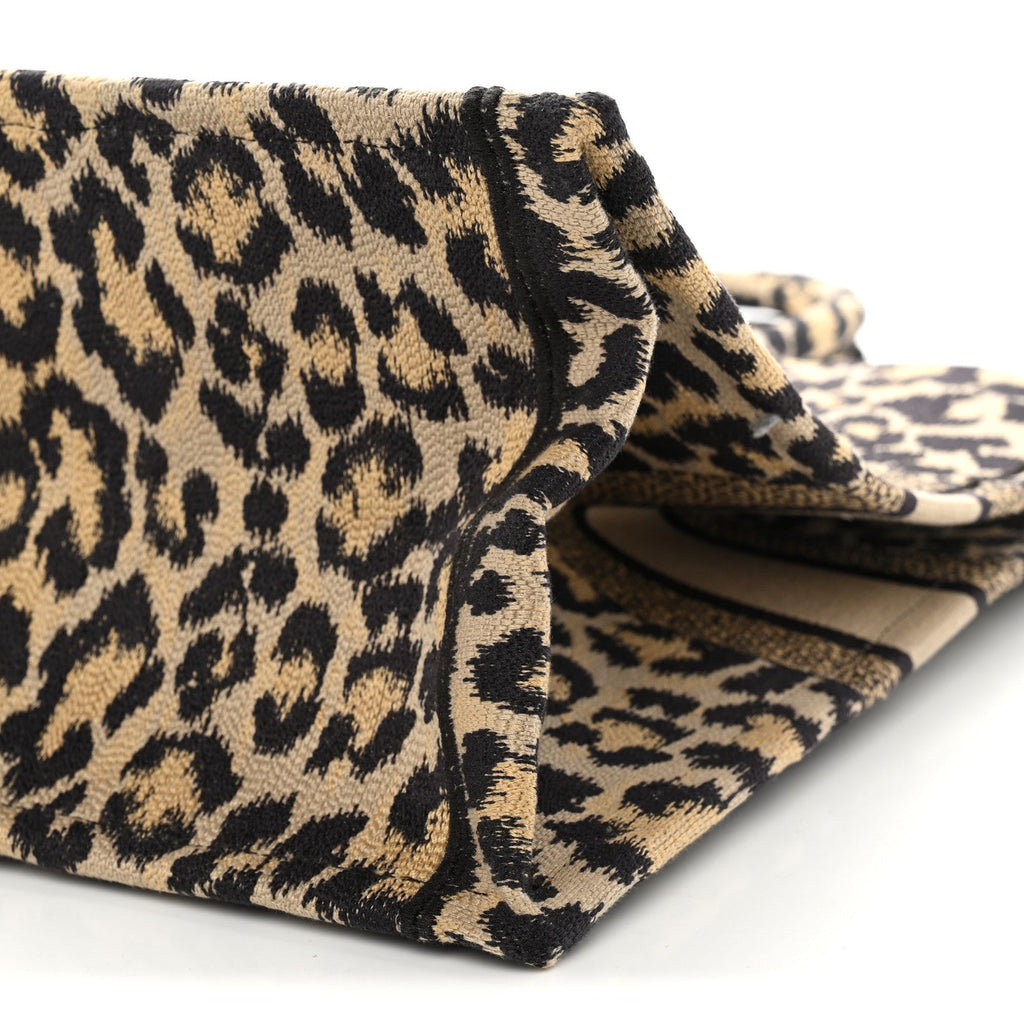 Canvas Mizza Embroidered Large Leopard Book Tote Beige