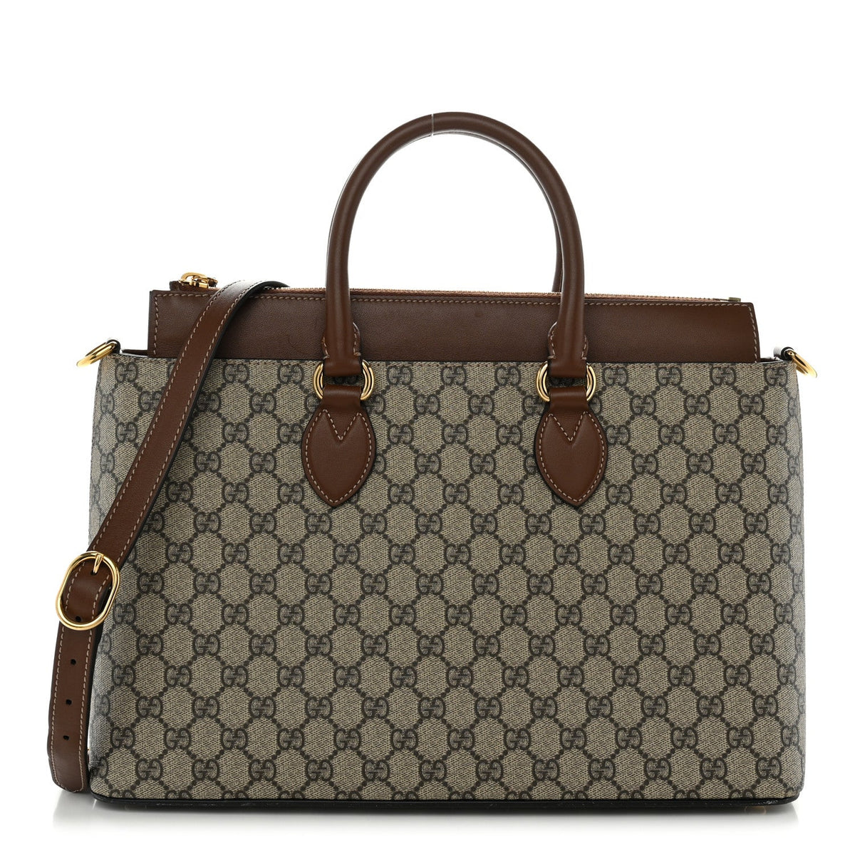 GG Supreme Monogram Large Zip Top Tote Beige Tuscany
