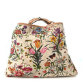 Canvas Flora Beaded Large Horsebit Chain Hobo White