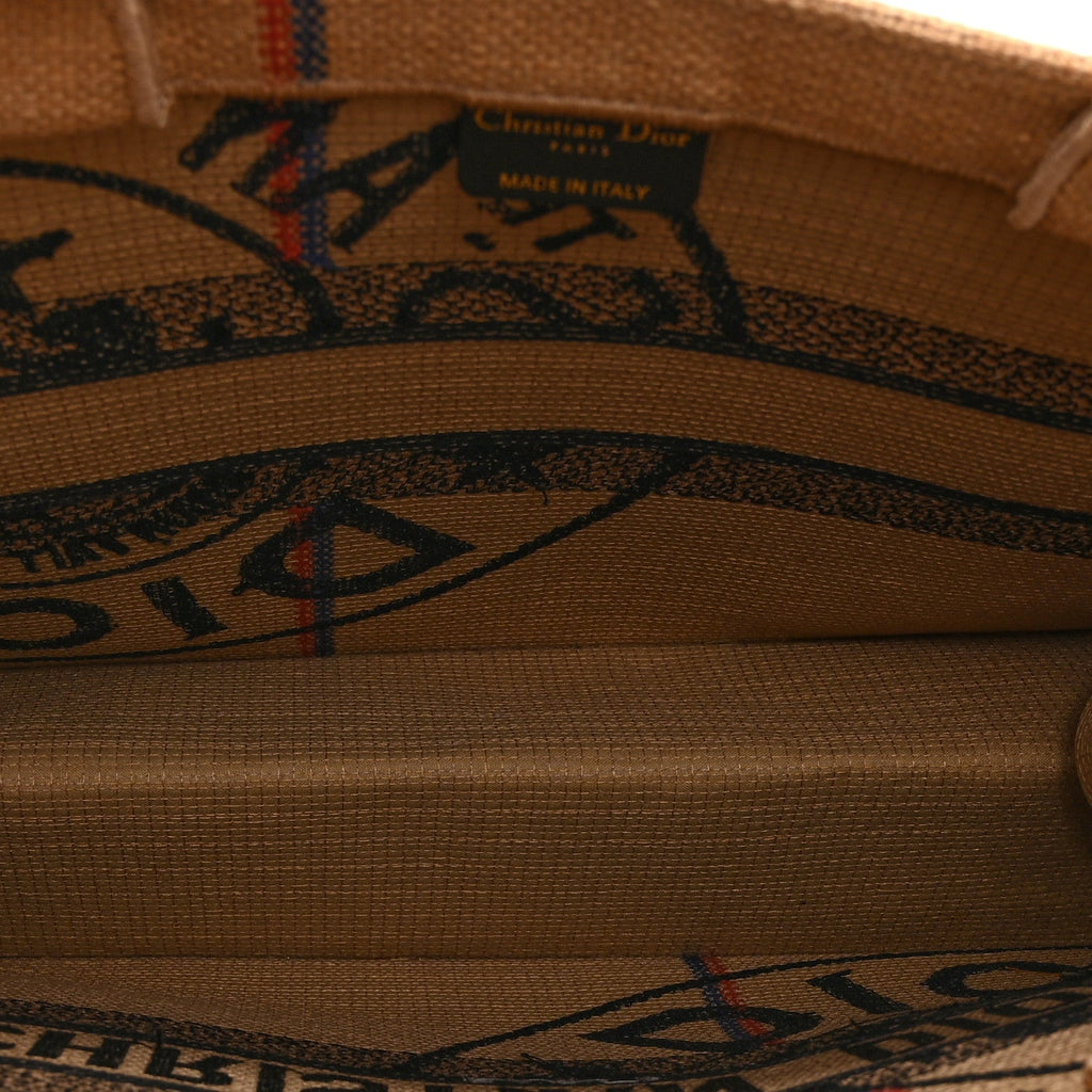 Canvas Jute Embroidered Medium Book Tote Black Beige