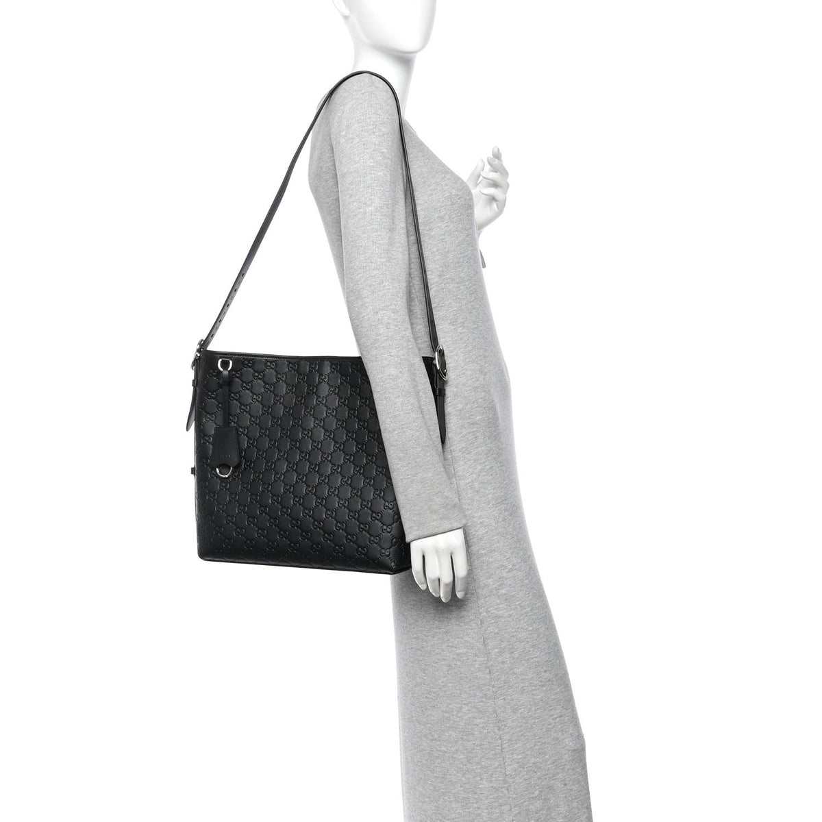 GG Calfskin Embossed Emblem Medium Shoulder Bag Black