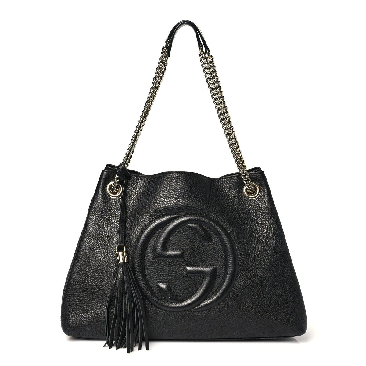 Pebbled Calfskin Medium Soho Chain Shoulder Bag Black