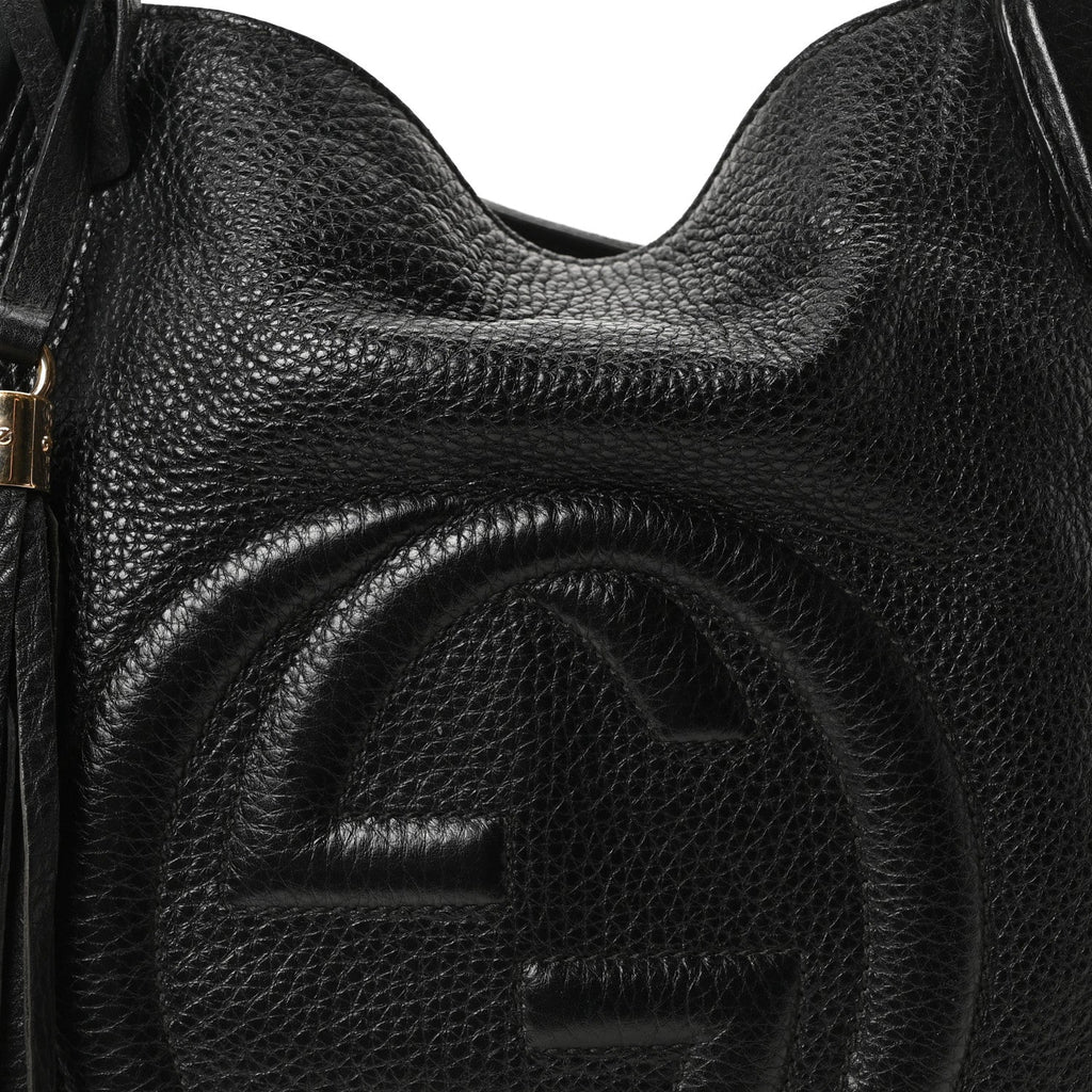 Pebbled Calfskin Medium Soho Shoulder Bag Black