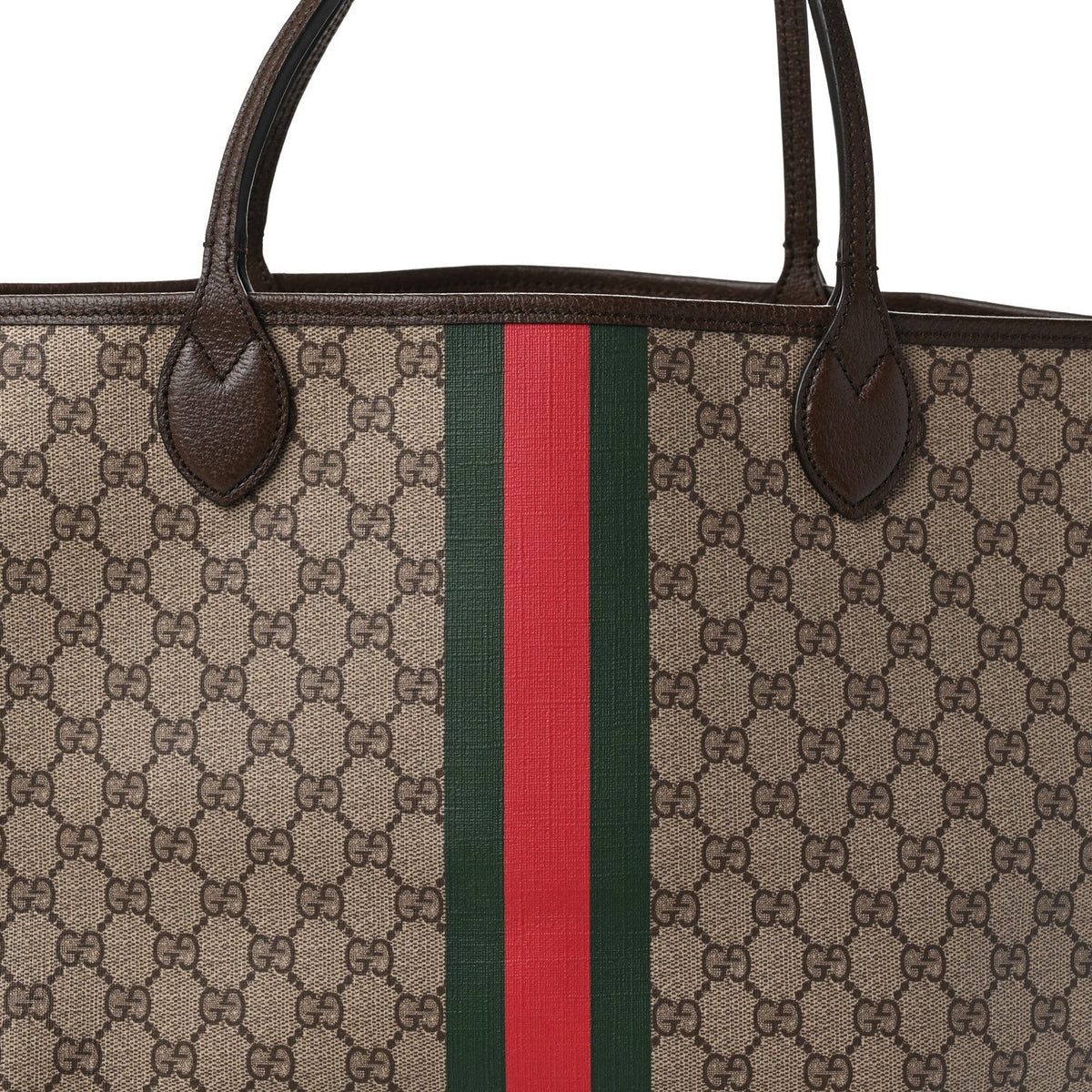 GG Supreme Monogram Textured Dollar Calfskin Web Large Ophidia Tote Beige Ebony New Acero