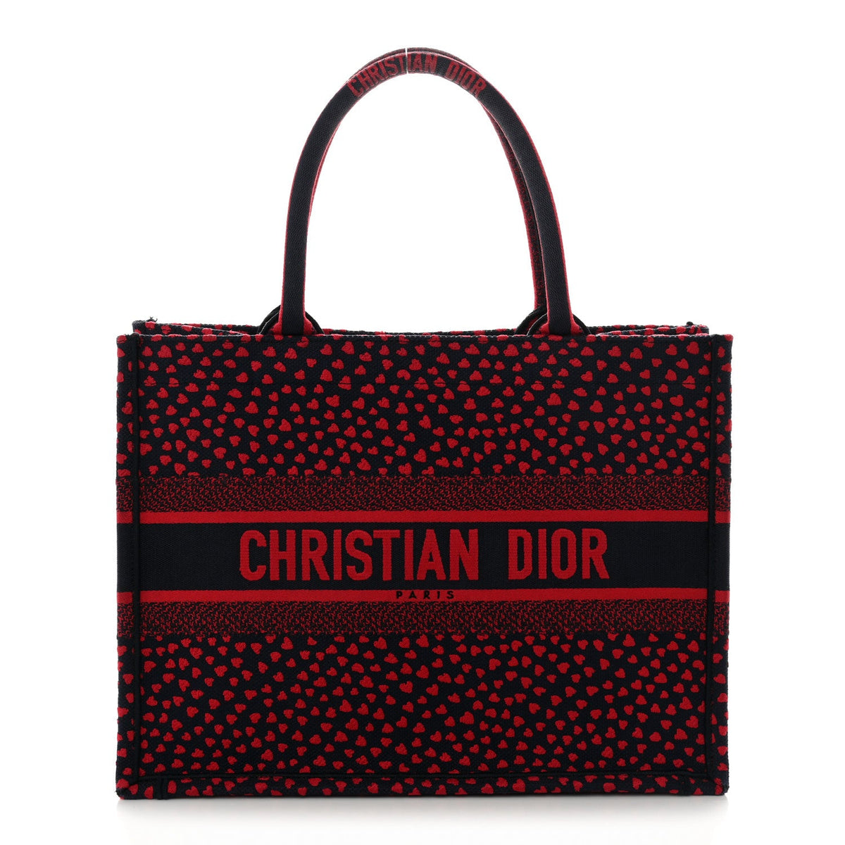 Canvas Embroidered Pop Heart I Love Paris Medium Book Tote Red Multicolor