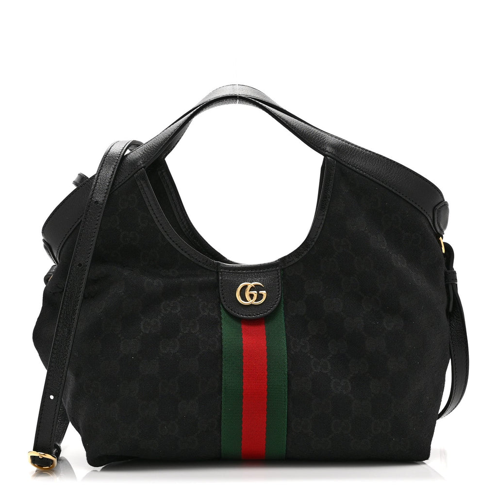 Denim GG Monogram Web Small Giglio Tote Black