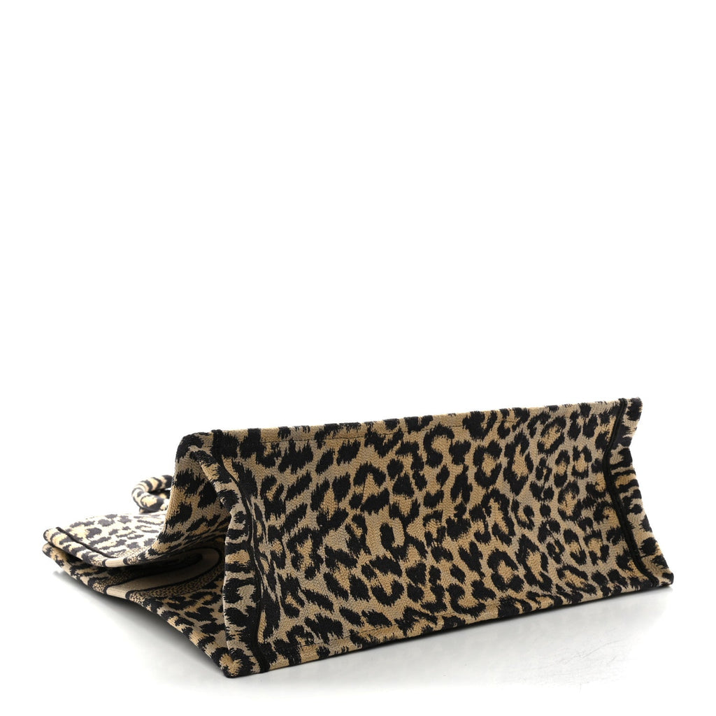 Canvas Mizza Embroidered Large Leopard Book Tote Beige