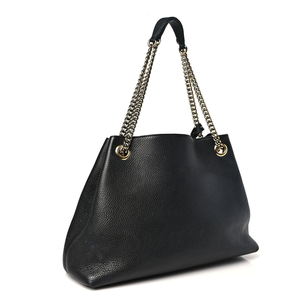 Pebbled Calfskin Medium Soho Chain Shoulder Bag Black