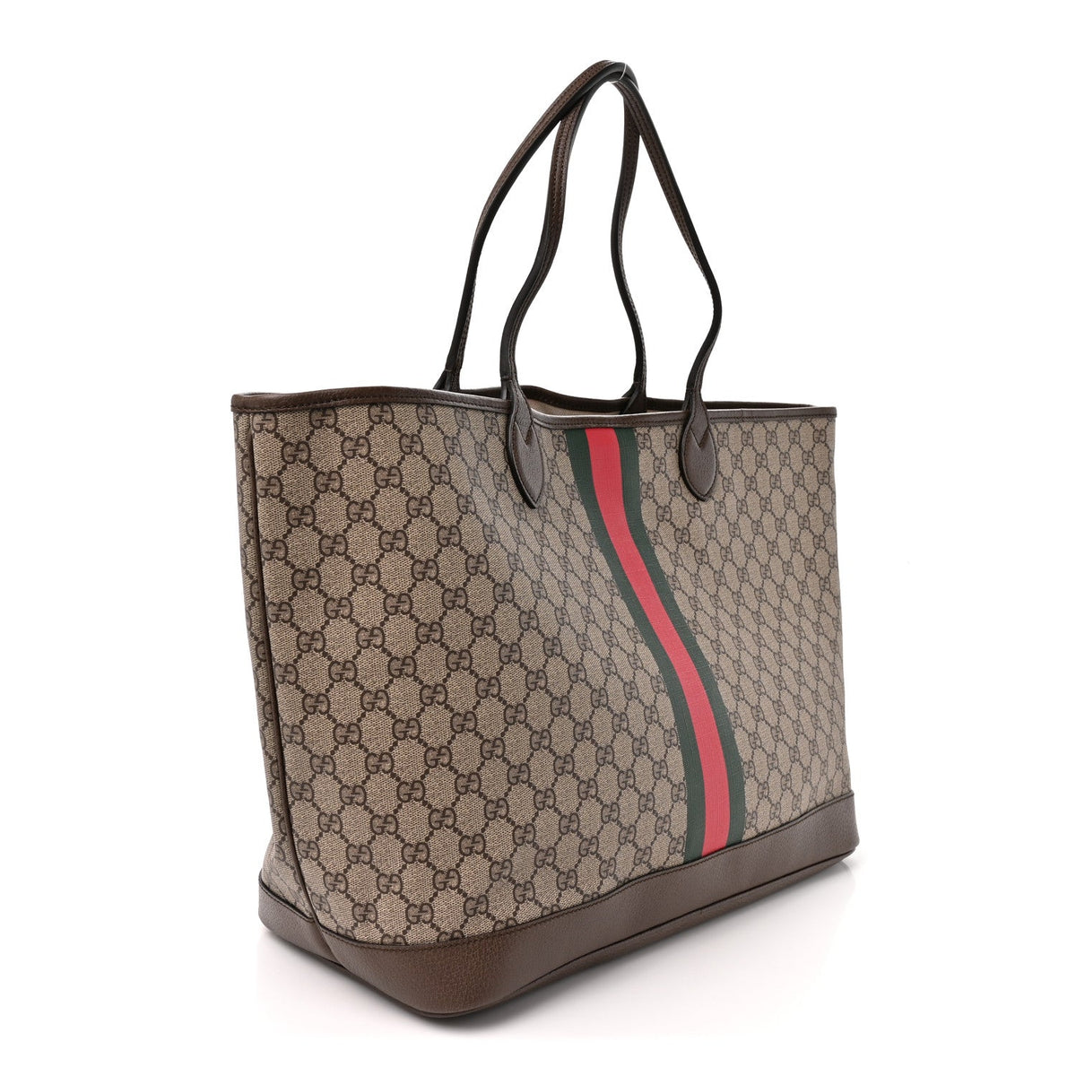 GG Supreme Monogram Textured Dollar Calfskin Web Large Ophidia Tote Beige Ebony New Acero