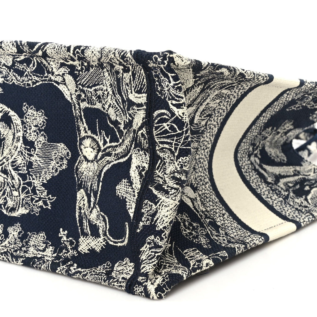 Canvas Embroidered Medium Toile De Jouy Reverse Book Tote Blue