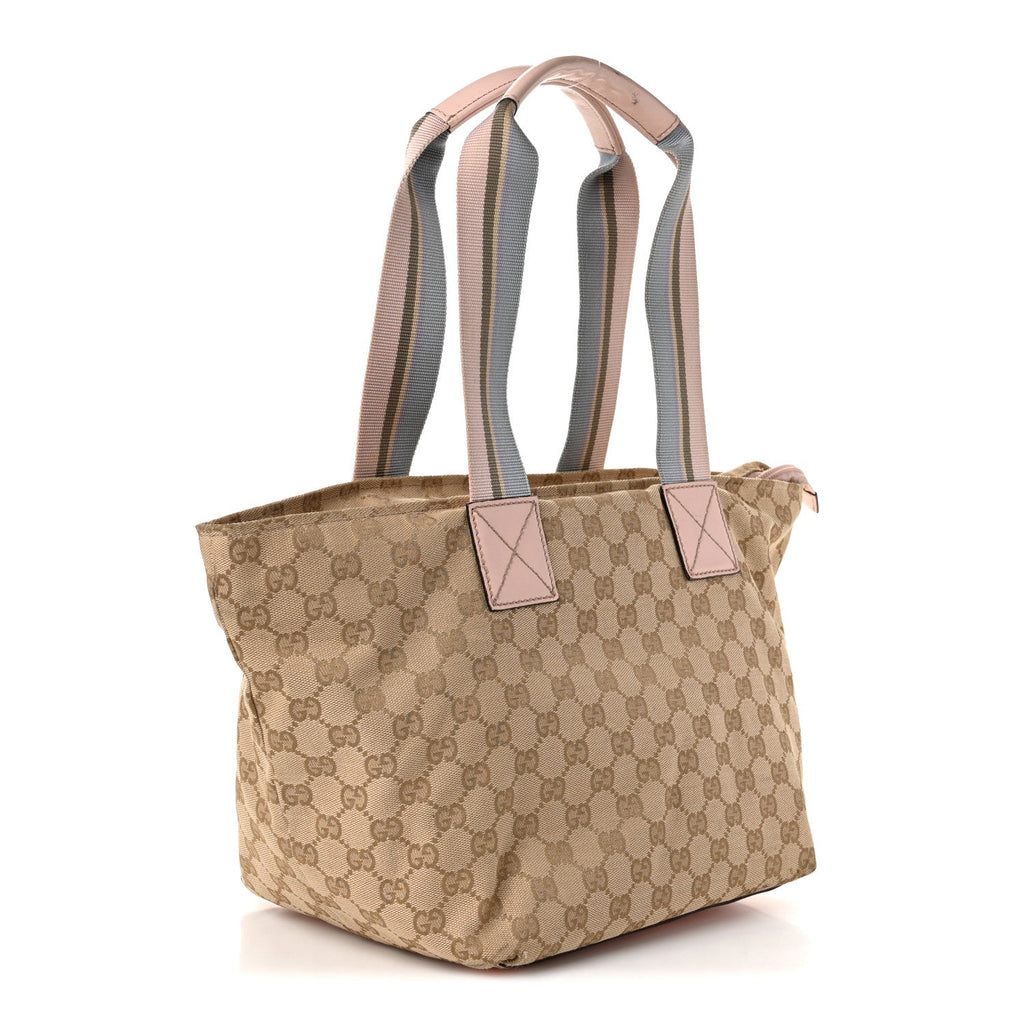 GG Monogram Medium Web Handle Bucket Tote Pink Blue