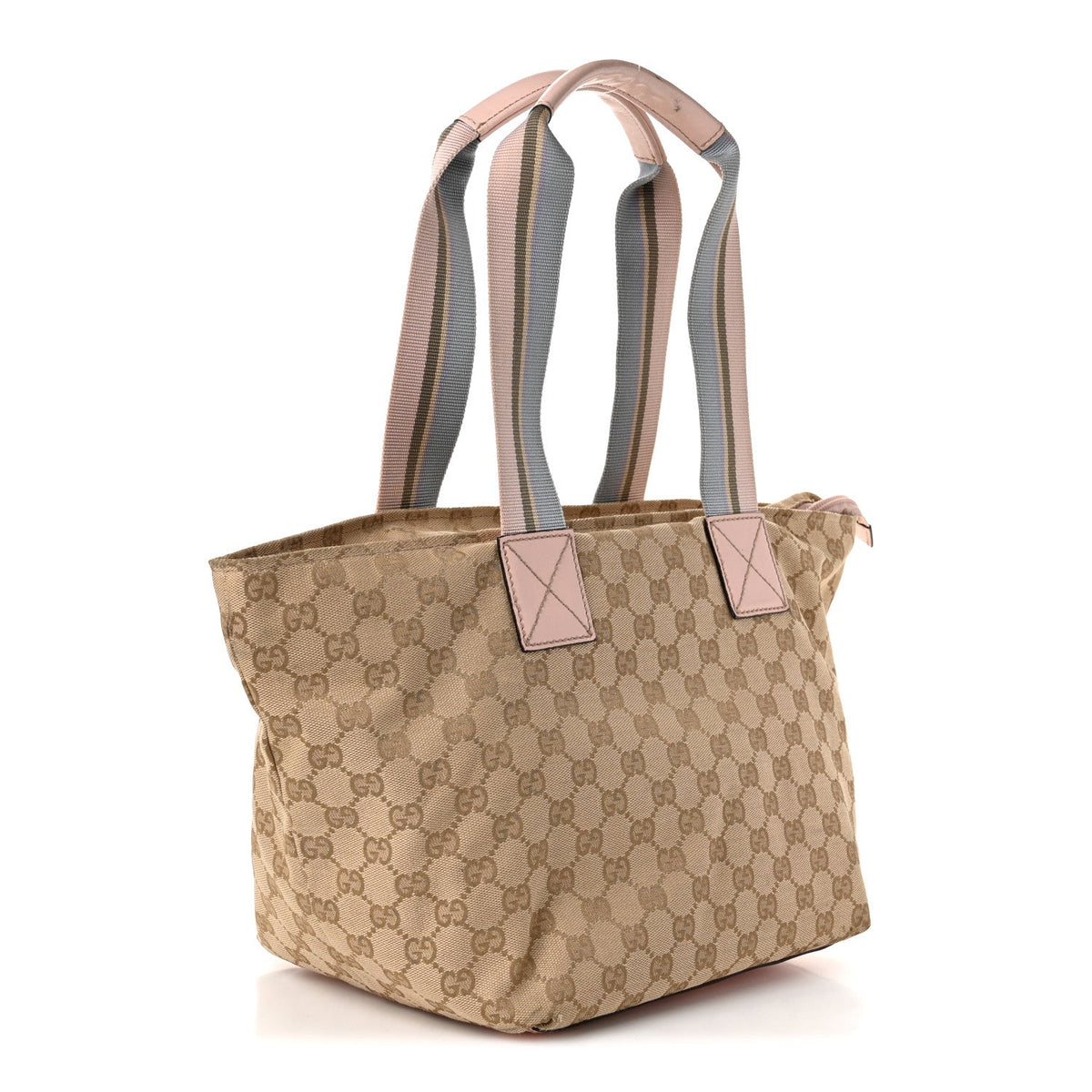 GG Monogram Medium Web Handle Bucket Tote Pink Blue