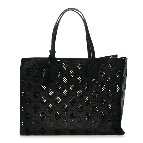 Calfskin GG Monogram Diamond Cut Medium Ophidia Tote Bag Black