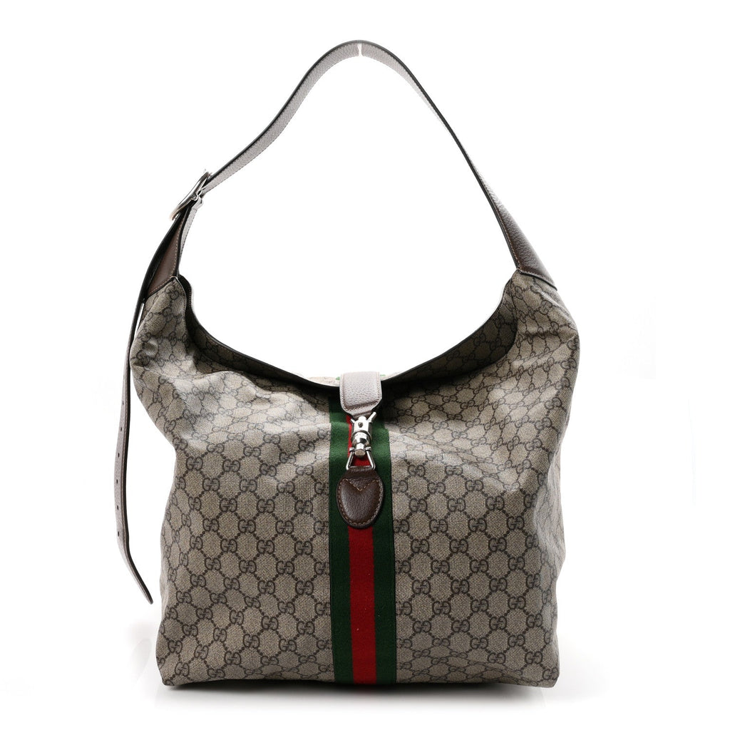 Tender GG Supreme Monogram Textured Dollar Calfskin Web Medium Jackie 1961 Crossbody Bag Beige Ebony New Acero