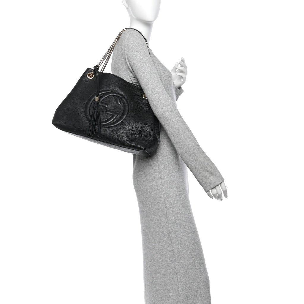 Pebbled Calfskin Medium Soho Chain Shoulder Bag Black