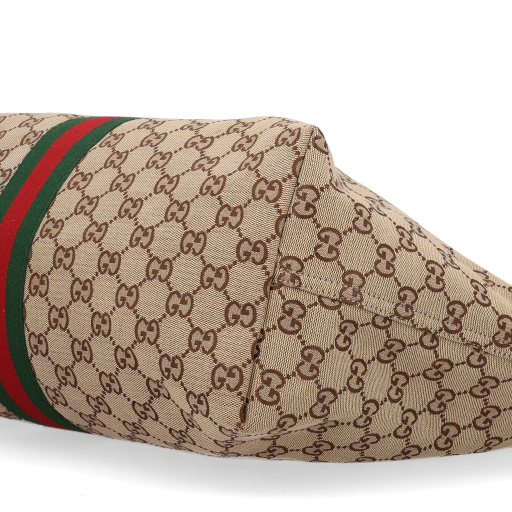 GG Monogram Web Large Giglio Tote Beige Brown