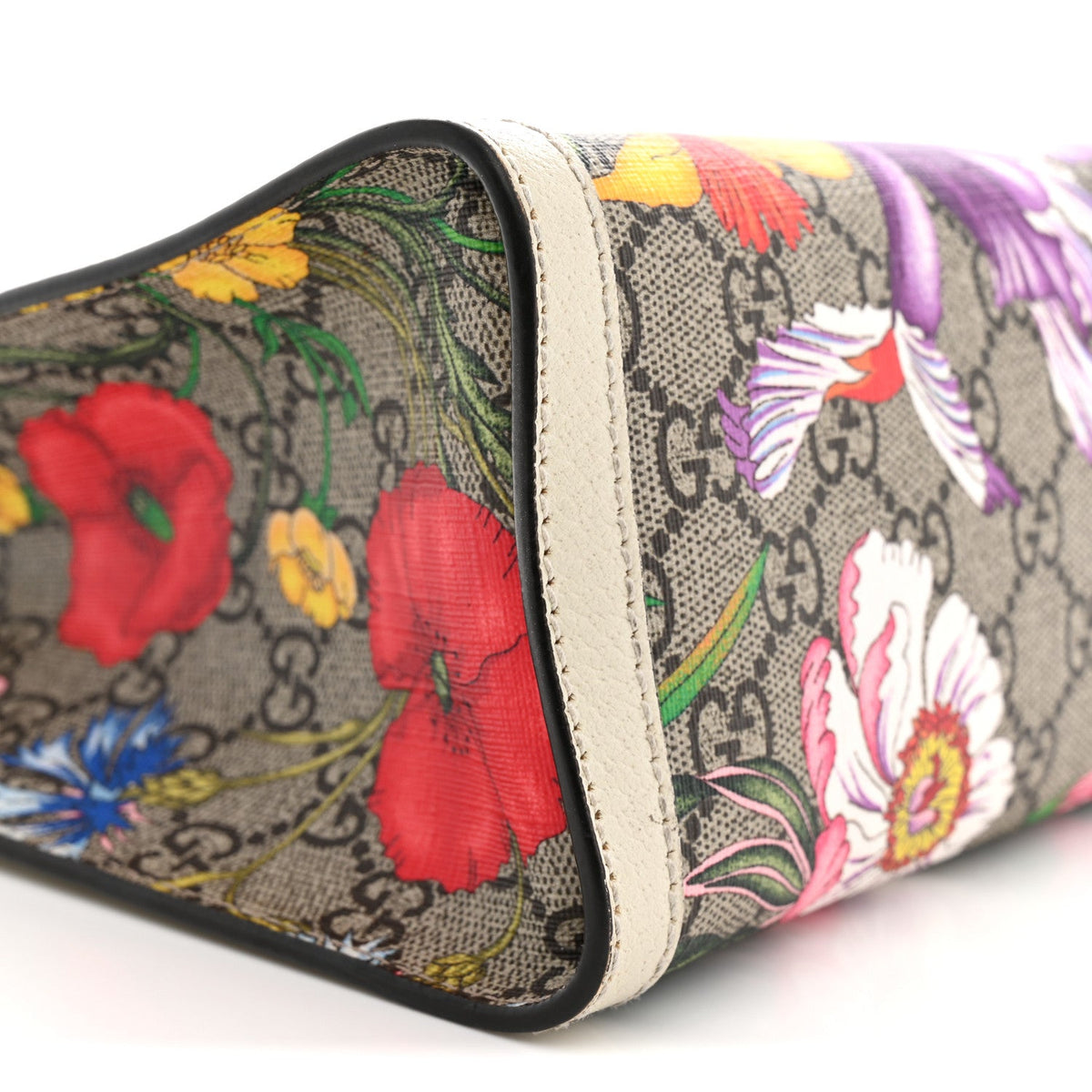 GG Supreme Monogram Flora Textured Calfskin Small Padlock Tote Beige Ebony Multicolor Mystic White