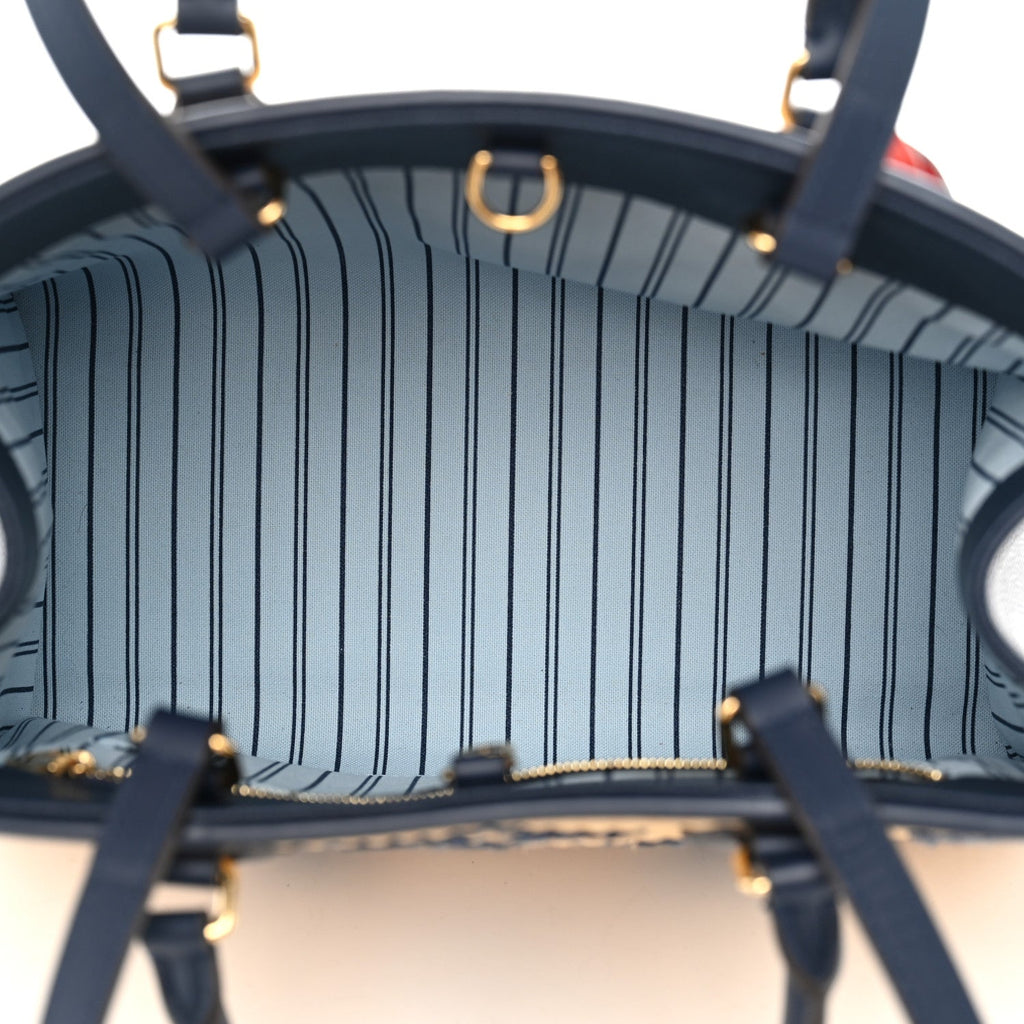 Raffia Calfskin Monogram Giant Onthego MM Blue