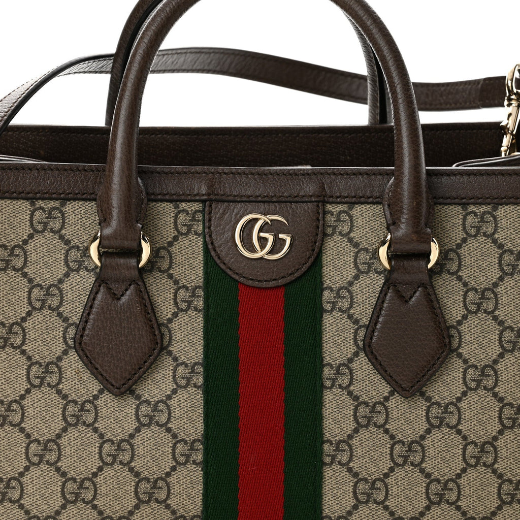 GG Supreme Monogram Web Medium Ophidia Tote Bag Brown