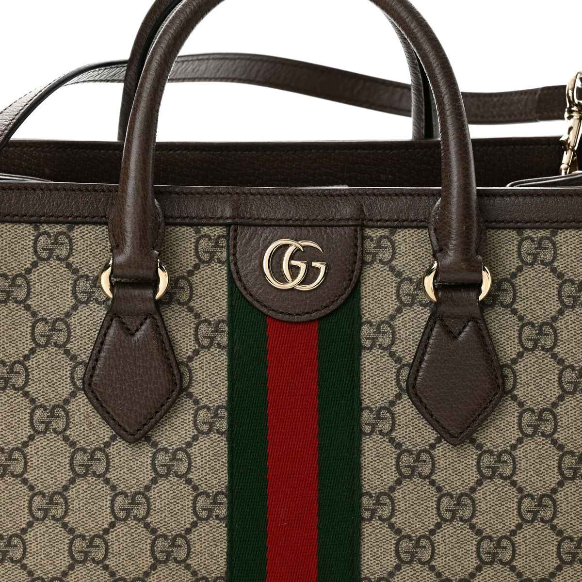 GG Supreme Monogram Web Medium Ophidia Tote Bag Brown