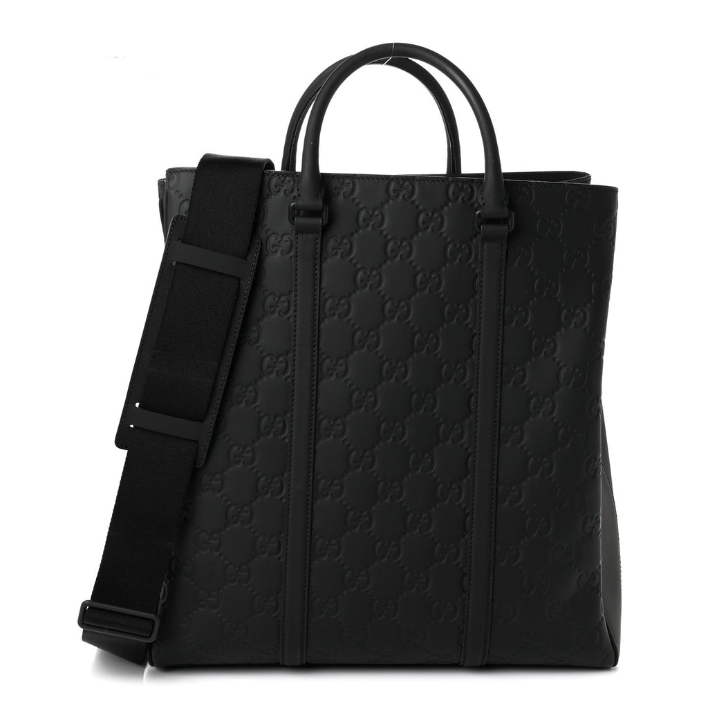 Calfskin Rubber Effect Tall Convertible Tote Black