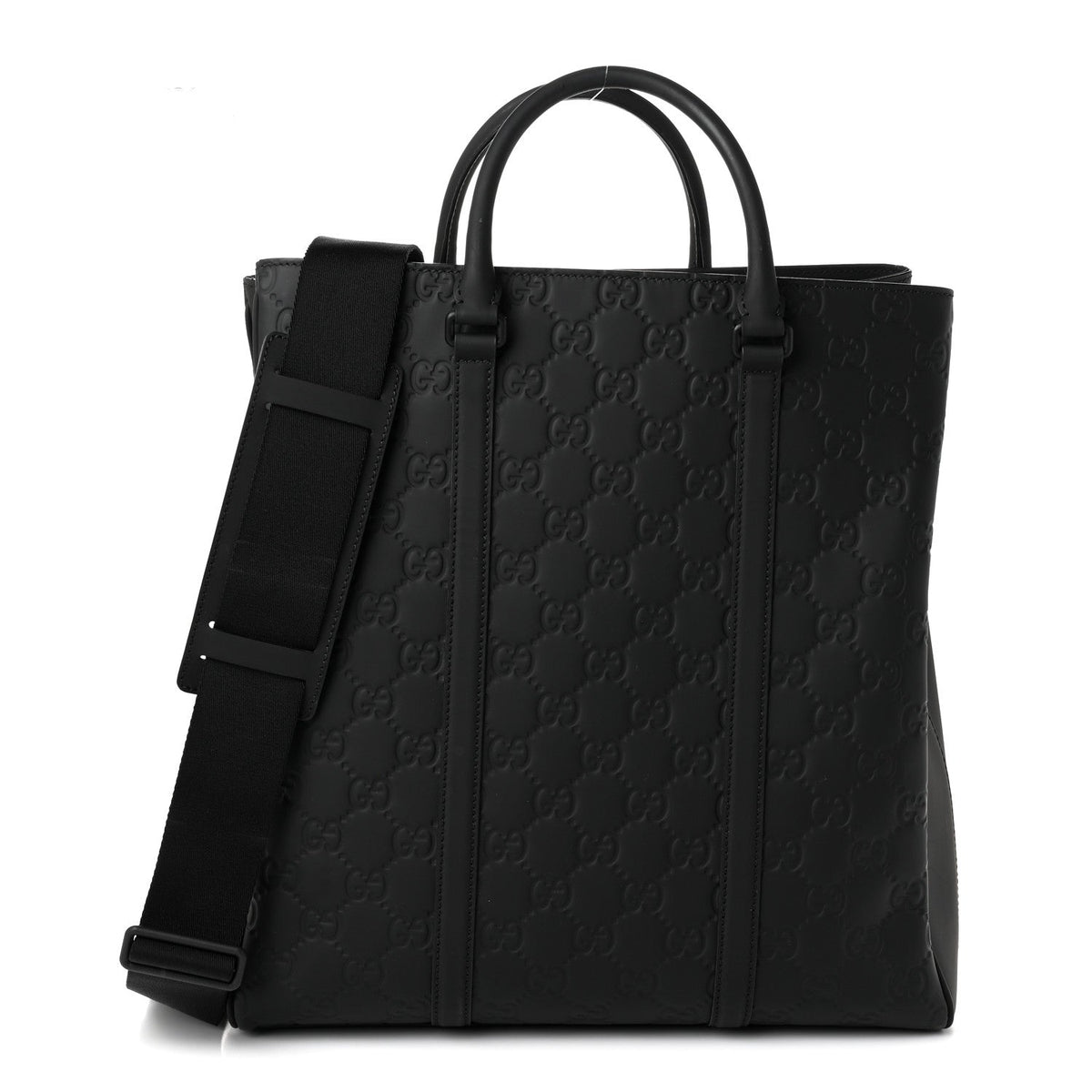 Calfskin Rubber Effect Tall Convertible Tote Black