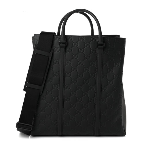 Calfskin Rubber Effect Tall Convertible Tote Black