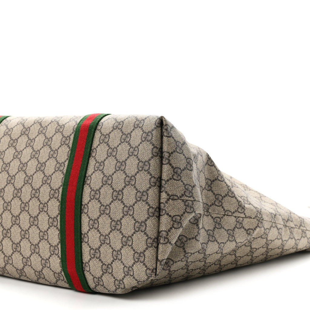 Tender GG Supreme Monogram Textured Dollar Calfskin Web Tote Beige Ebony New Acero
