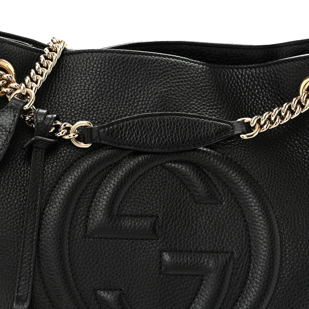 Pebbled Calfskin Medium Soho Chain Shoulder Bag Black