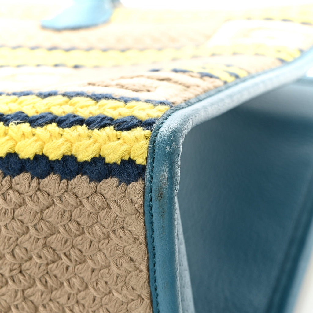 Fabric Embroidered Hawaii Striped Tote Bag Blue