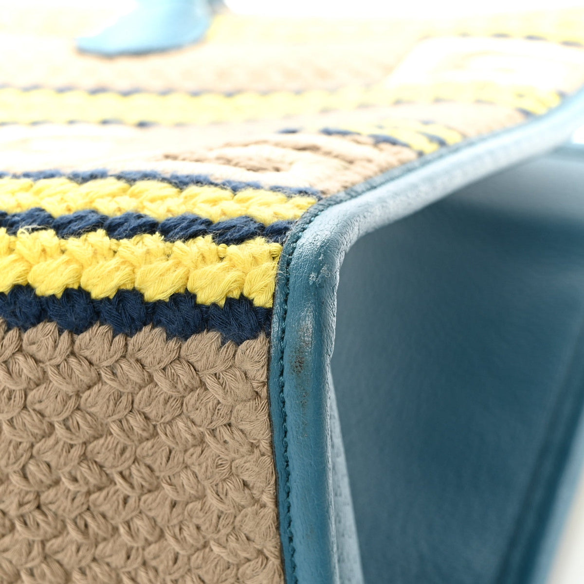 Fabric Embroidered Hawaii Striped Tote Bag Blue