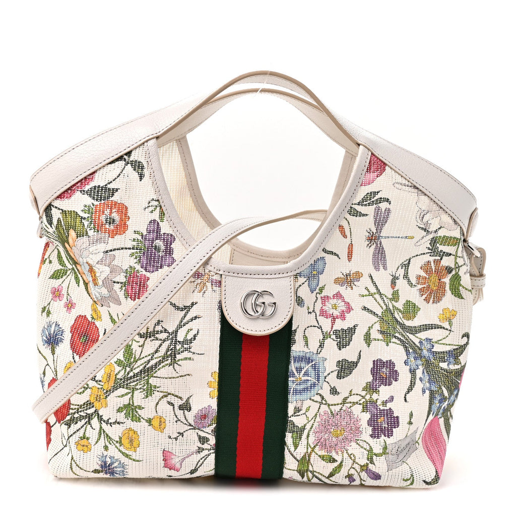 Net Calfskin Web Small Giglio Tote White Multicolor