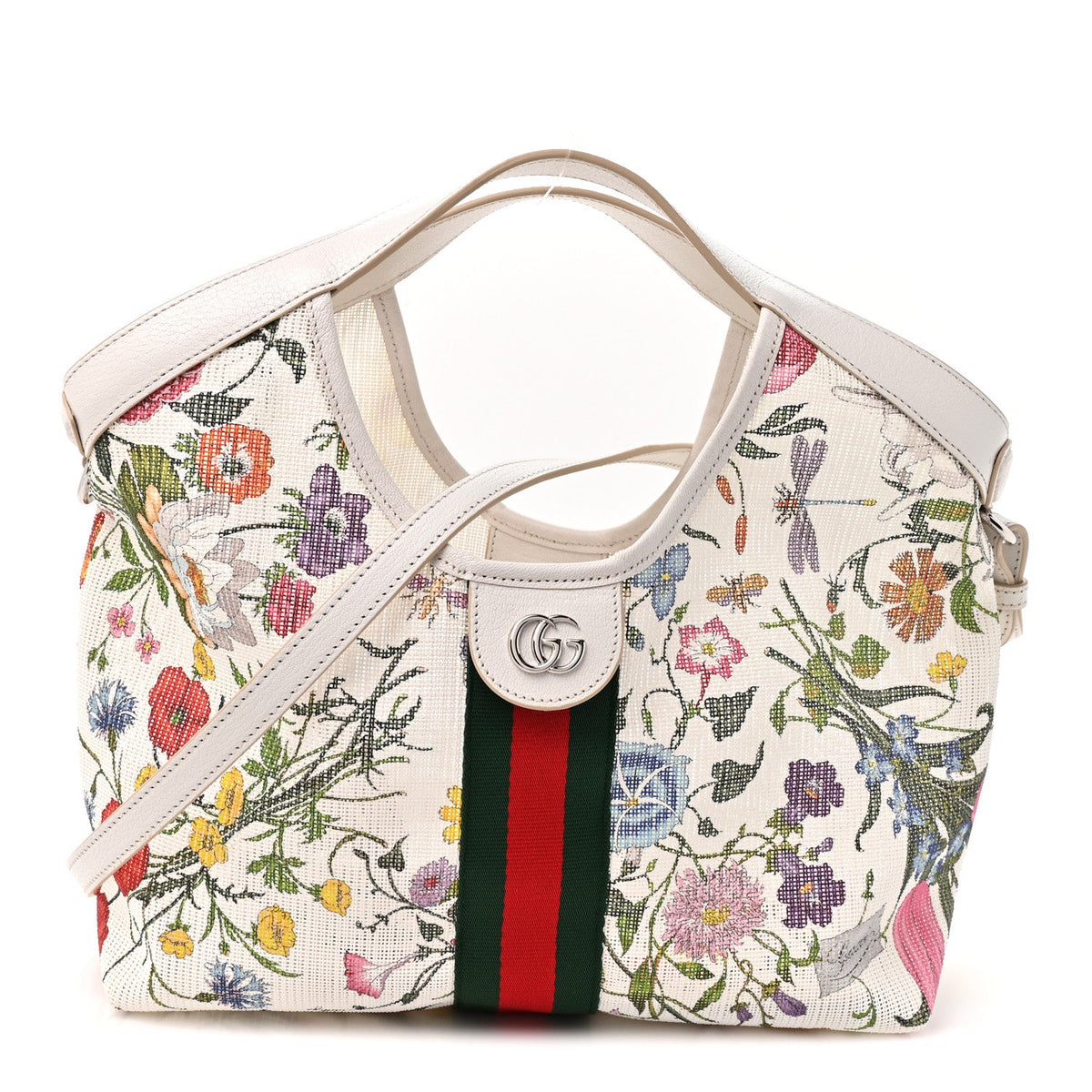 Net Calfskin Web Small Giglio Tote White Multicolor