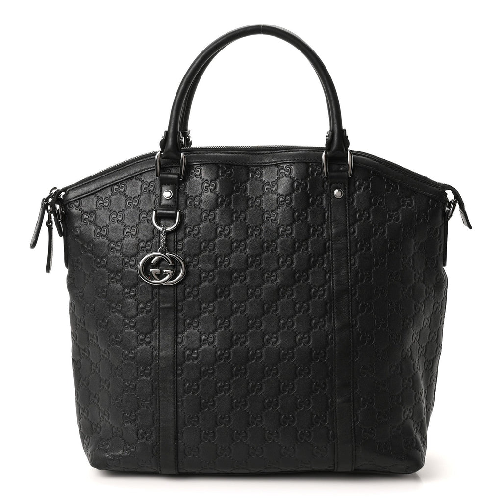 Guccissima Large GG Charm Convertible Dome Satchel Black